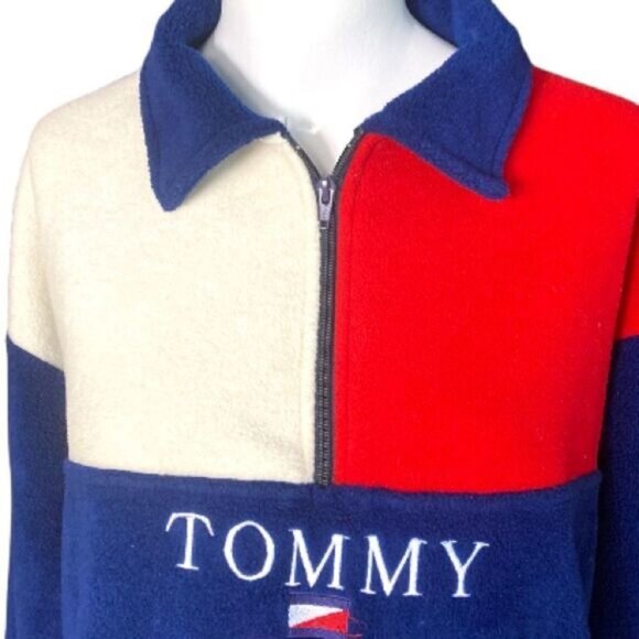 Vintage 90s Y2K Tommy Sports Colour Block Fleece 3/4 Zip Warm Fall Pullover - Picture 3 of 8